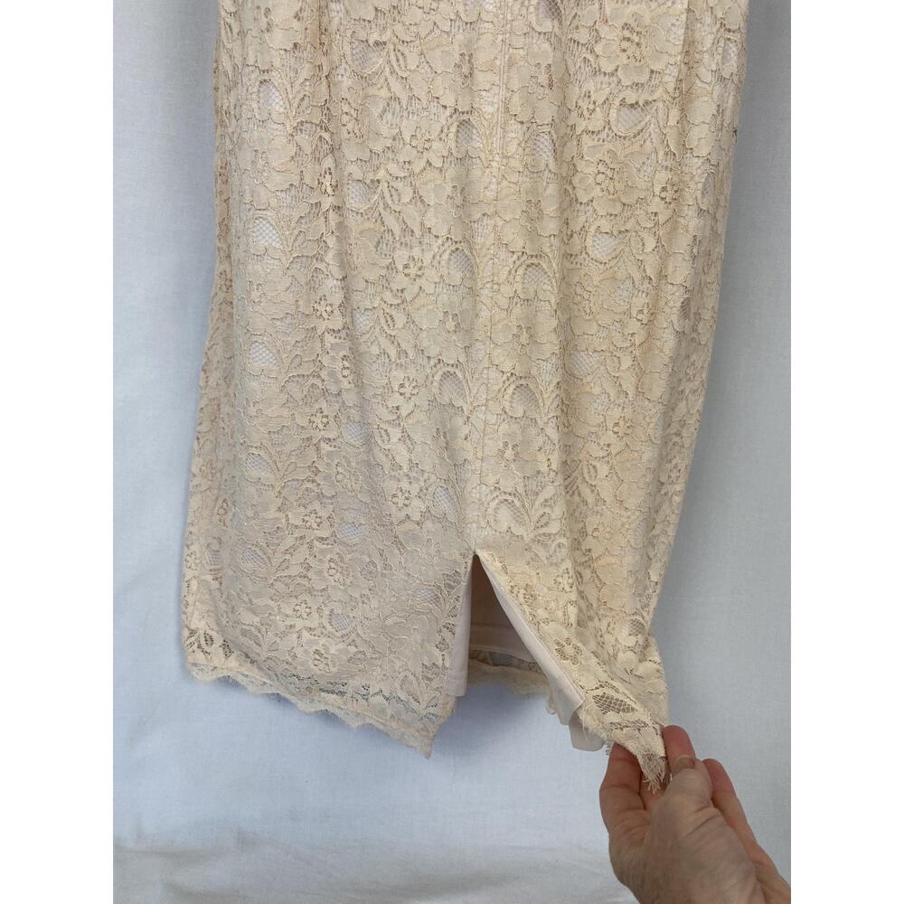 Adrianna Papell Dress Womens 16 Beige Embroidered Floral Lace Sheath Cocktail - Picture 5 of 14